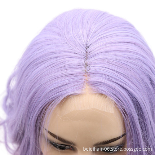 Wholesale Transparent Lace Frontal Cosplay Synthetic Hair Top Lace Front Purple Wig